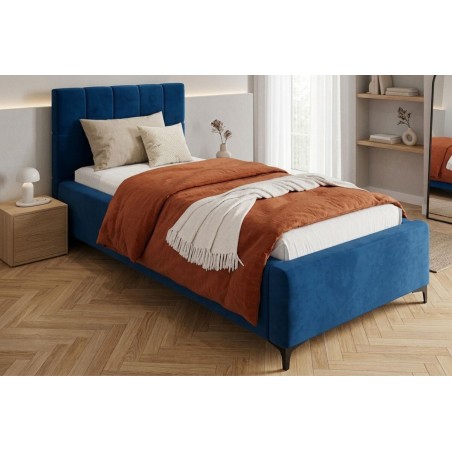 Jugendbett 90x200 cm mit gepolstertem Kopfteil, Lattenrost und Stauraum, Polsterbett IMPERIA S14