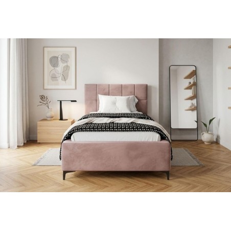 Polsterbett 100x200 cm für Jugendzimmer, mit Kopfteil, Bettkasten und Lattenrost mit Metallrahmen, IMPERIA S14