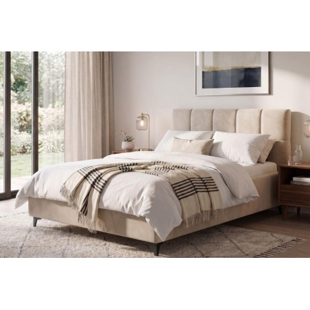 Modernes Schlafzimmerbett 160x200 cm mit Bettkasten und gepolstertem Kopfteil, Doppelbett IMPERIA S14