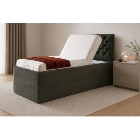 Boxspringbett 90x200 cm mit verstellbarem Lattenrost per Fernbedienung und Bettkasten, Funktionsbett PEKIN SE