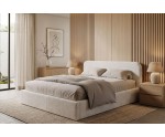 Polsterbett 140x200 cm für Schlafzimmer, Ehebett für Dachschräge, Lattenrost mit Metallrahmen, Bouclé-Stoff, IMPERIA S17