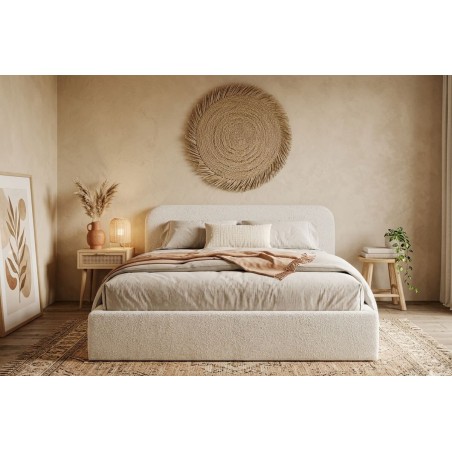 Polsterbett 160x200 cm für Schlafzimmer mit Bettkasten und Lattenrost, niedriges Kopfteil auf Wunsch, Bouclé-Stoff, IMPERIA S17