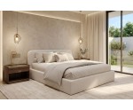 Polsterbett 180x200 cm für Dachschräge, Ehebett mit Bettkasten, Lattenrost mit Metallrahmen, Bouclé-Stoff, IMPERIA S17