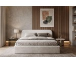 Polsterbett 200x200 cm für Schlafzimmer mit Bettkasten und Lattenrost, niedriges Kopfteil auf Wunsch, Bouclé-Stoff, IMPERIA S17