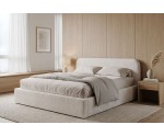Polsterbett 200x200 cm für Schlafzimmer mit Bettkasten und Lattenrost, niedriges Kopfteil auf Wunsch, Bouclé-Stoff, IMPERIA S17