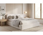 Polsterbett 200x200 cm für Schlafzimmer mit Bettkasten und Lattenrost, niedriges Kopfteil auf Wunsch, Bouclé-Stoff, IMPERIA S17