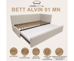Kinderbett 90x200 mit zusätzlichem Schlafplatz und geräumiger Schublade, funktionales Ausziehbett ALVIN 01 MN