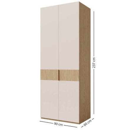 Eleganter Kleiderschrank zweitürig 90 cm breit, Schrank für Schlafzimmer oder Flur, Eiche Spring / Macadamia, ALTIS 90