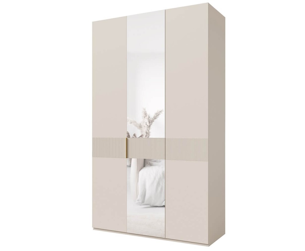 Moderner Kleiderschrank dreitürig 135 cm breit mit Spiegeltür, Schrank für Schlafzimmer, Macadamia, ALTIS 135