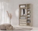 Moderner Kleiderschrank dreitürig 135 cm breit mit Spiegeltür, Schrank für Schlafzimmer, Macadamia, ALTIS 135