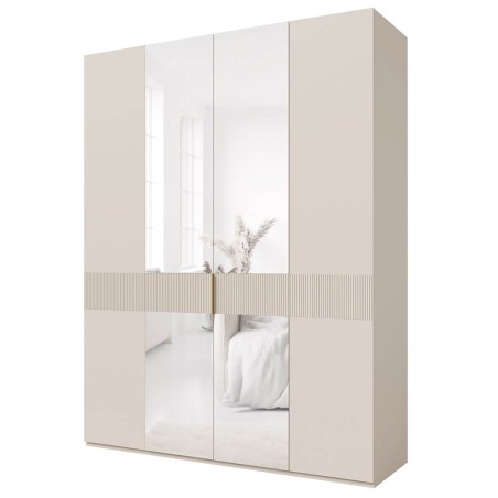 Geräumiger Drehtürenschrank viertürig 180 cm breit mit Spiegel, Kleiderschrank in Macadamia, ALTIS 180