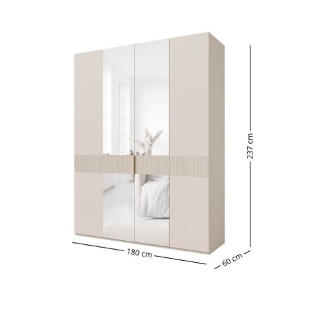 Geräumiger Drehtürenschrank viertürig 180 cm breit mit Spiegel, Kleiderschrank in Macadamia, ALTIS 180