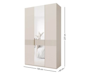 Moderner Garderobenschrank viertürig 180 cm breit mit Spiegel, ideal für Flur oder Schlafzimmer, Macadamia, ALTIS