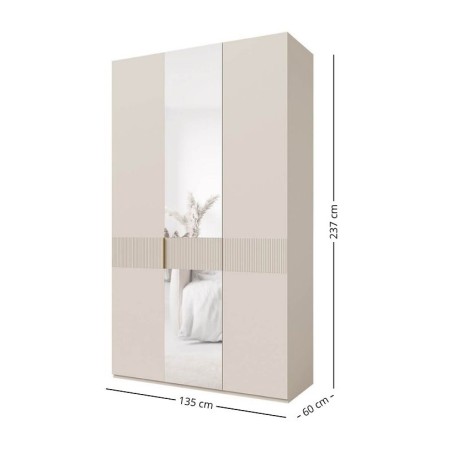 Moderner Garderobenschrank viertürig 180 cm breit mit Spiegel, ideal für Flur oder Schlafzimmer, Macadamia, ALTIS