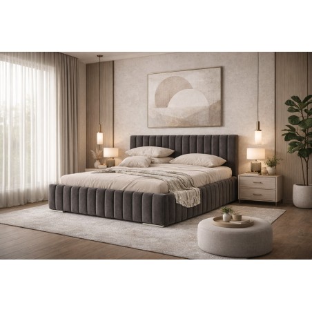 Ehebett 180x200 cm mit Bettkasten, Lattenrost mit Metallrahmen, Bett für Dachschräge, IMPERIA S07