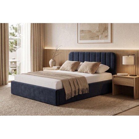 Elegantes Doppelbett 160x200 cm mit abgerundetem Kopfteil, Stauraum und Lattenrost, ZALIA S01