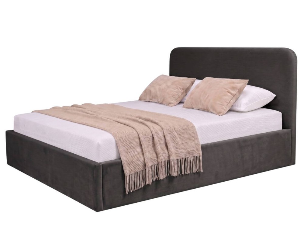 Elegantes Doppelbett 160x200 cm mit abgerundetem glattem Kopfteil, Stauraum und Lattenrost, ZALIA S02