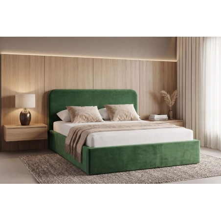 Elegantes Doppelbett 160x200 cm mit abgerundetem glattem Kopfteil, Stauraum und Lattenrost, ZALIA S02