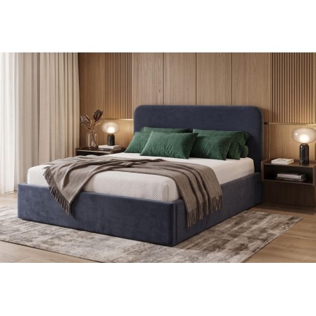 Modernes Ehebett 180x200 cm mit weichem glattem Kopfteil, Bettkasten und Lattenrost, ZALIA S02