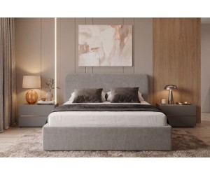 Komfortbett 200x200 cm mit abgerundetem Kopfteil, großer Bettkasten und Lattenrost mit Metallrahmen, ZALIA S02