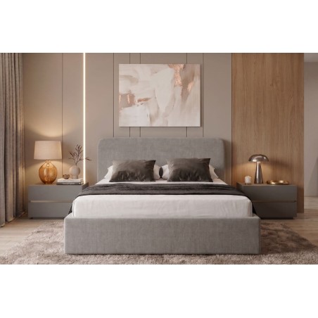 Komfortbett 200x200 cm mit abgerundetem Kopfteil, großer Bettkasten und Lattenrost mit Metallrahmen, ZALIA S02
