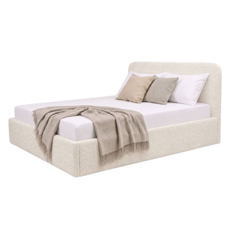 Elegantes Polsterbett 140x200 cm mit abgerundetem Kopfteil und Bettkasten, Strukturstoff PUENTE, ZALIA S02