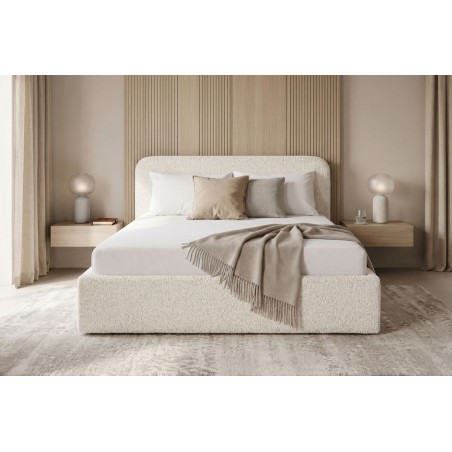 Elegantes Polsterbett 140x200 cm mit abgerundetem Kopfteil und Bettkasten, Strukturstoff PUENTE, ZALIA S02