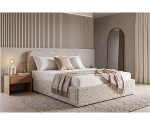 Schlafzimmerbett 160x200 cm mit weichem Kopfteil und Stauraum, Strukturstoff PUENTE, ZALIA S02