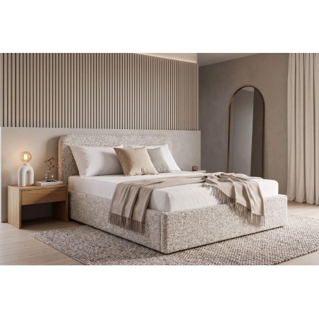 Schlafzimmerbett 160x200 cm mit weichem Kopfteil und Stauraum, Strukturstoff PUENTE, ZALIA S02