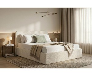 Großes Bett 200x200 cm mit weicher Polsterung, Bettkasten und Lattenrost, Strukturstoff PUENTE, ZALIA S02