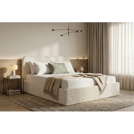 Großes Bett 200x200 cm mit weicher Polsterung, Bettkasten und Lattenrost, Strukturstoff PUENTE, ZALIA S02