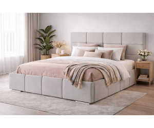 Polsterbett 140x200 cm für Schlafzimmer, Ehebett mit Bettkasten, Lattenrost mit Metallrahmen, IMPERIA S03