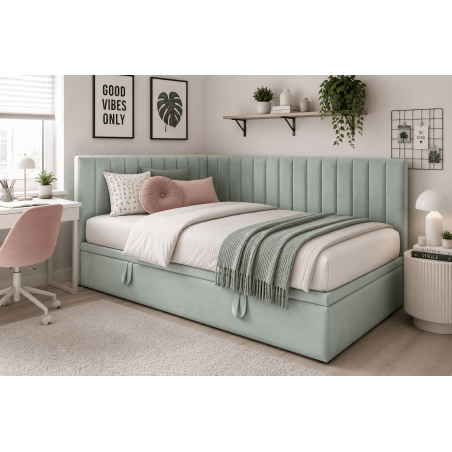 Jugendbett 80x200 cm mit Bettkasten ohne Matratze, Polsterbett INTARO A44