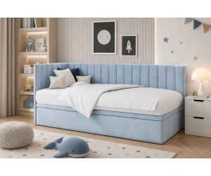 Kompaktes Kinderbett 80x180 cm in Eckform mit Bettkasten ohne Matratze, Polsterbett INTARO A44