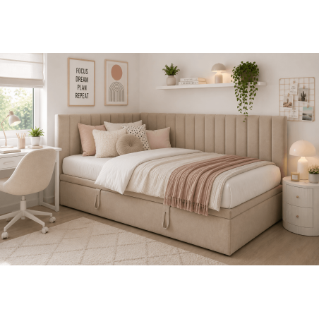 Einzelbett 90x200 cm mit Bettkasten ohne Matratze, Singlebett INTARO A44