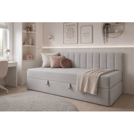 Jugendbett 80x200 cm mit Stauraum, Rückenlehne und Matratze, Polsterbett INTARO 35M