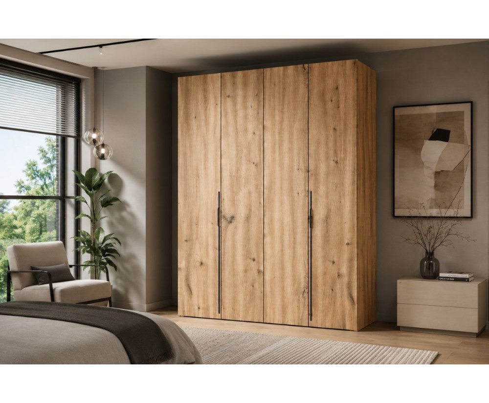 Kleiderschrank 170 cm breit mit Falttüren in Eiche Artisan, Schrank BELIO
