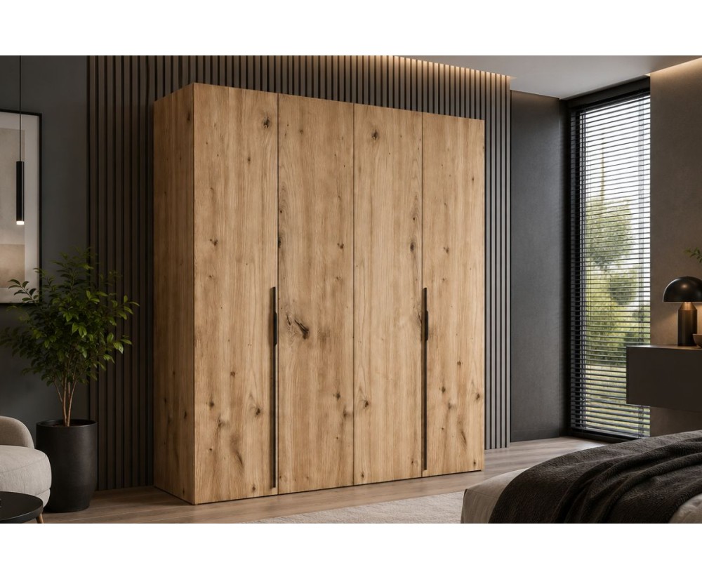 Moderner Kleiderschrank 200 cm breit mit Falttüren in Eiche Artisan, Schrank BELIO Moderner Kleiderschrank 200 cm breit mit Falttüren in Eiche Artisan, Schrank BELIO
