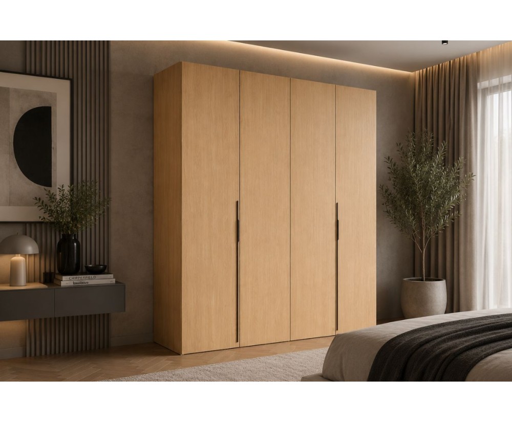 Kleiderschrank 170 cm breit mit Falttüren in Bookmatch, Schrank BELIO Kleiderschrank 170 cm breit mit Falttüren in Bookmatch, Schrank BELIO