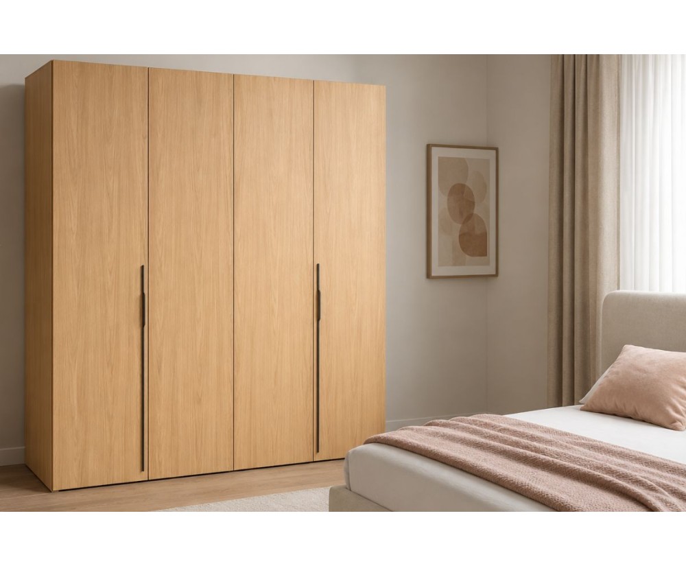 Großer Kleiderschrank 200 cm breit mit Falttüren in Bookmatch, Schrank BELIO Großer Kleiderschrank 200 cm breit mit Falttüren in Bookmatch, Schrank BELIO