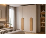 Moderner Kleiderschrank 170 cm breit mit Falttüren und Griffen aus Möbelplatte, Schrank in Kaschmir / Bookmatch-Dekor BELIO