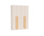 Design-Kleiderschrank 200 cm breit mit Falttüren und ovalen Griffen aus Möbelplatte, Schrank in Kaschmir / Bookmatch-Dekor BELIO
