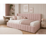 Einzelbett 90x200 cm ideal für Dachschräge - mit niedriger Rückenlehne, Bettkasten, ohne Matratze, Polsterbett NATAN SM 02