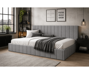 Jugendbett 100x200 cm für Dachschräge, Kinderbett, Polsterbett mit Bettkasten, ohne Matratze, NATAN SM 02
