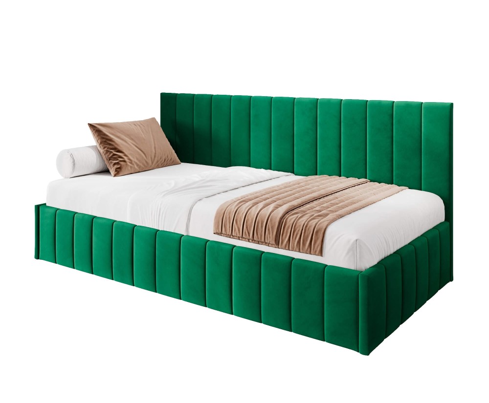 Modernes Polsterbett 80x180 cm für Kinderzimmer mit Bettkasten und Wandschutz, ohne Matratze, Polsterbett NATAN SM 02