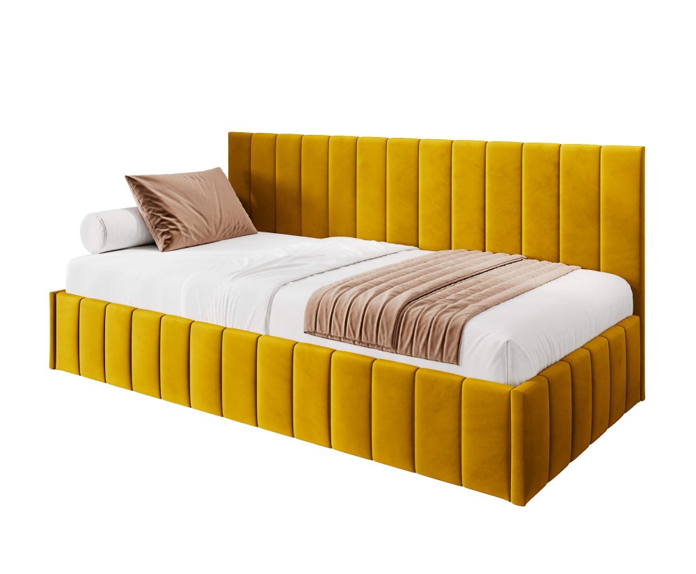 Modernes Polsterbett 80x180 cm für Kinderzimmer mit Bettkasten und Wandschutz, ohne Matratze, Polsterbett NATAN SM 02