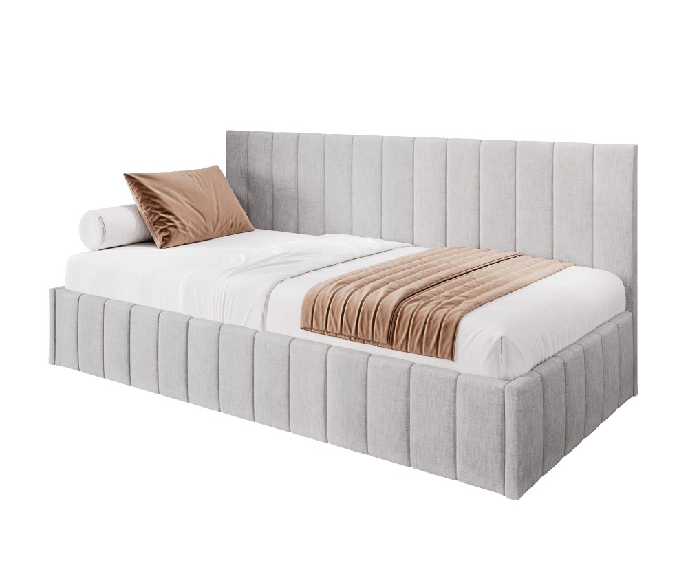 Modernes Polsterbett 80x180 cm für Kinderzimmer mit Bettkasten und Wandschutz, ohne Matratze, Polsterbett NATAN SM 02 Modernes Polsterbett 80x180 cm für Kinderzimmer mit Bettkasten und Wandschutz, ohne Matratze, Polsterbett NATAN SM 02