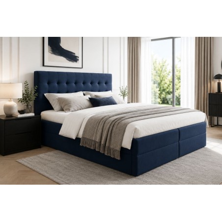 Großes Kontinentalbett 200x200 cm mit gestepptem Kopfteil, Ehebett mit Bettkasten für Dachschräge, Hotelbett MAGNUS 6A