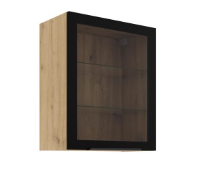 Hängender Vitrinenschrank 60 cm breit, Küchenhängeschrank in Eiche Artisan VIRTANO V2 60 GS-72 1F