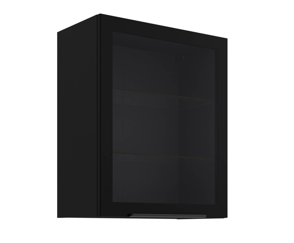 Hängender Vitrinenschrank 60 cm breit, Küchenhängeschrank in Schwarz matt VIRTANO V1 60 GS-72 1F